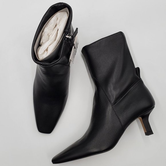 Zara Black Leather Kitten Heel Booties - NWT - Picture 14 of 16
